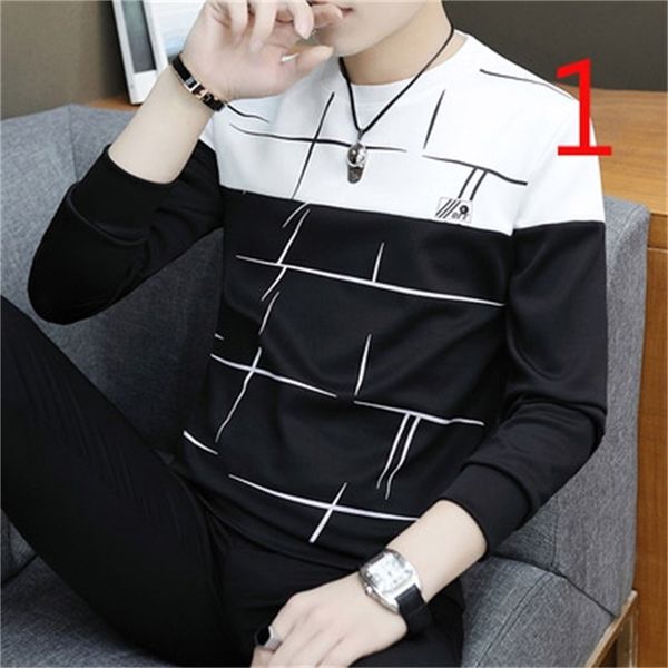 

men's long-sleeved t-shirt cotton autumn korean version of the trend 210420, White;black