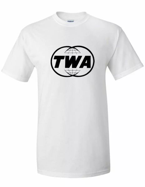

twa trans world airlines black logo tee shirt us travel white cotton t-shirt, White;black