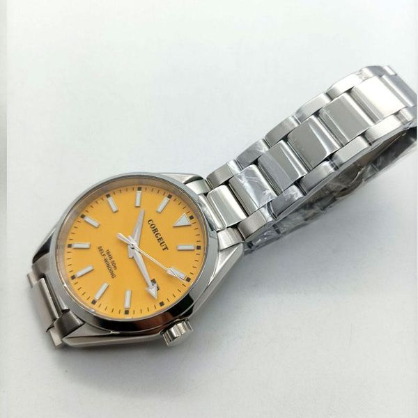 

wristwatches 41mm mens watch yellow dial nh36 automatic movement waterproof luminous sapphire glass 316 ss case bands, Slivery;brown