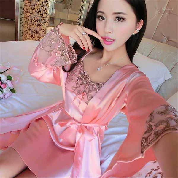 

women's sleepwear pajamas noble summer temptation nightgown nightdress two-piece net red temperament pijamas women, Black;red