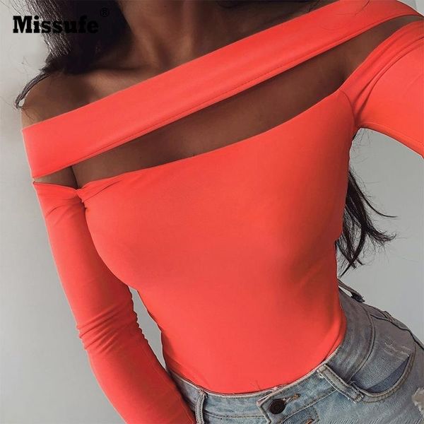 

women's jumpsuits & rompers missufe overalls summer bodysuit female bodysuits women slash neck cut out long sleeve neon skinny ladies, Black;white
