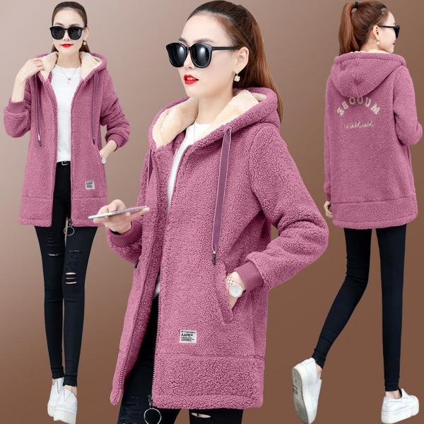 

women's jackets winter plus velvet hooded jacket women coat female windbreaker cardigan warm coats thick fleece outwear 3xl, Black;brown