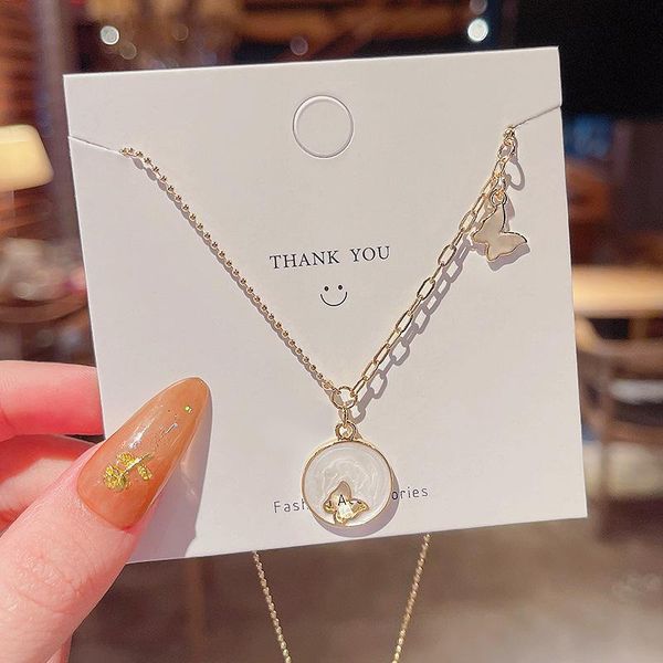 

pendant necklaces trendy with the same design sense of dripping texture circle titanium steel necklace bow knot temperament clavicle chain, Silver