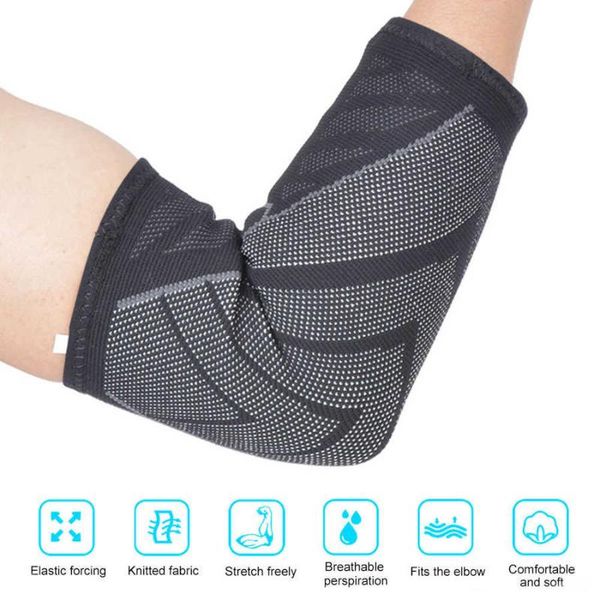 

elastic elbow guard nylon knitting support forcing breathable gym protective gear safety equipment & knee pads, Black;gray