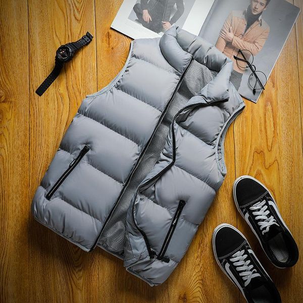 

men's vests men stand collar casual comfortable vest jacket youth student couple largecotton padded loose sleeveless solid color, Black;white