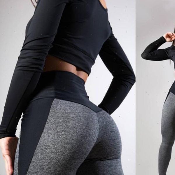 

contrast color women leggings stitching sports yoga high waist hip elastic stretch tight drop good quality, Black