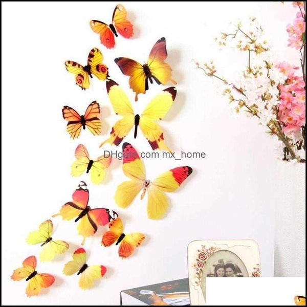 Wall Déce Gardenwall adesivos qualificados 12pcs decalque decorações 3d borboleta borboleta arco-íris PVC papel para viver JDW0 entrega de gota 2021 wo