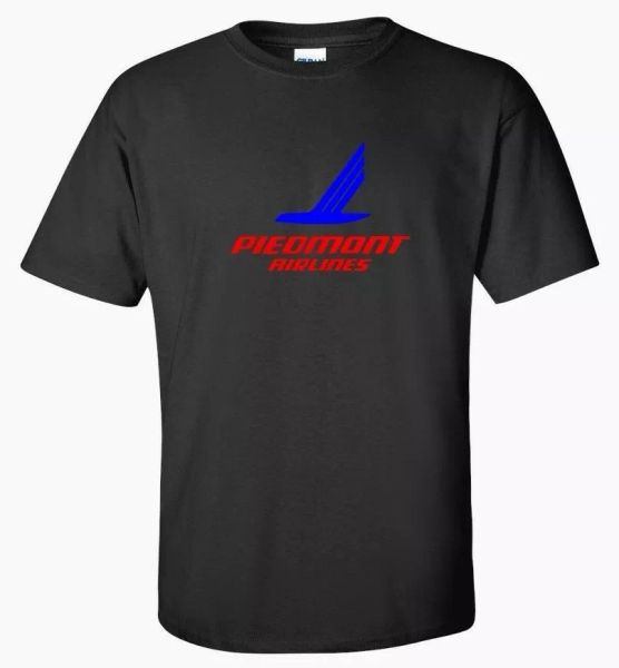 

piedmont airlines red blue logo us aviation geek black cotton t-shirt, White;black
