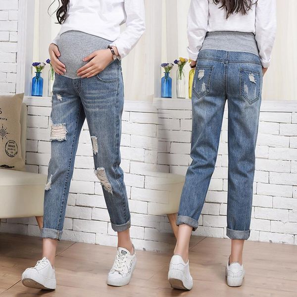 

maternity bottoms autumn winter pants pregnant women clothes adjustable pregnancy jeans elastic soft denim belly trousers, White