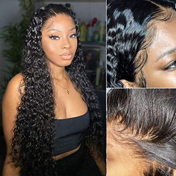 

glueless lace front wigs human hairs deep wave laces frontal pre plucked 360 wig 10a brazilian hair wet and wavy black 180%densitydiva1, Black;brown