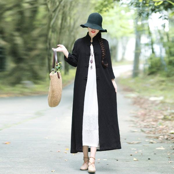 

women's suits & blazers 2021 spring fashion large size wild long-sleeved patchwork linen loose pocket bohemian retro warm print long co, White;black