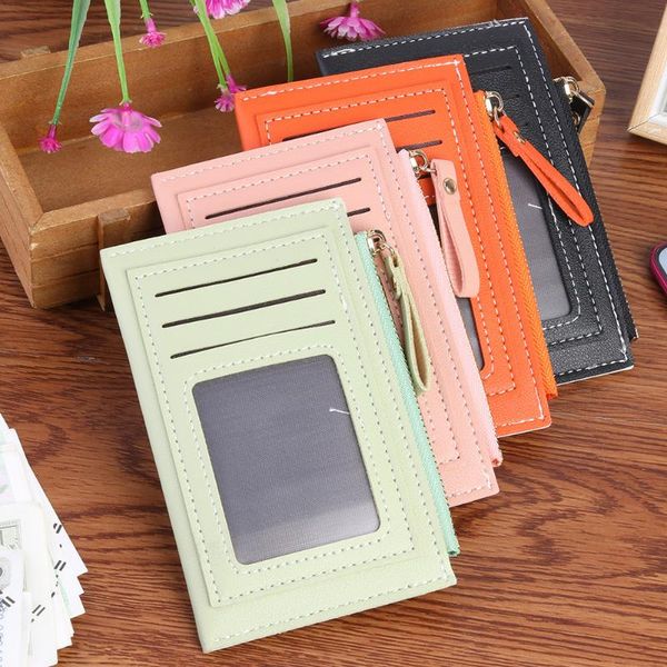 

card holders fashion solid color women short wallet credit multi-card pu leather clutch money bag small holder female coin purse, Brown;gray