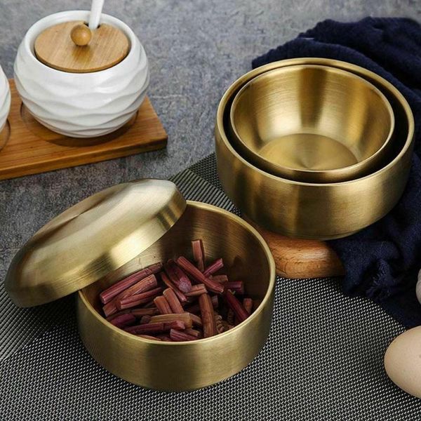 

bowls korean steel double rice bowl with lid soup steamed child anti-scalding cuisine small c0b5