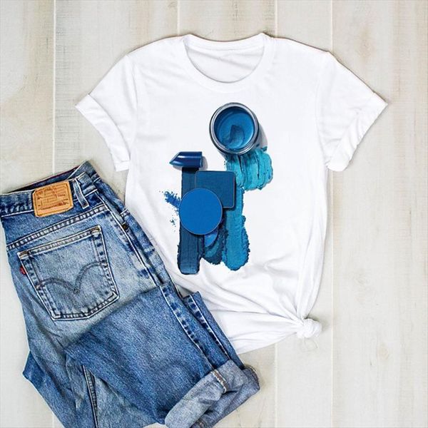 

print fashion cute blue women t shirt paint 3d color graphict clothes tee female womens clothing, White