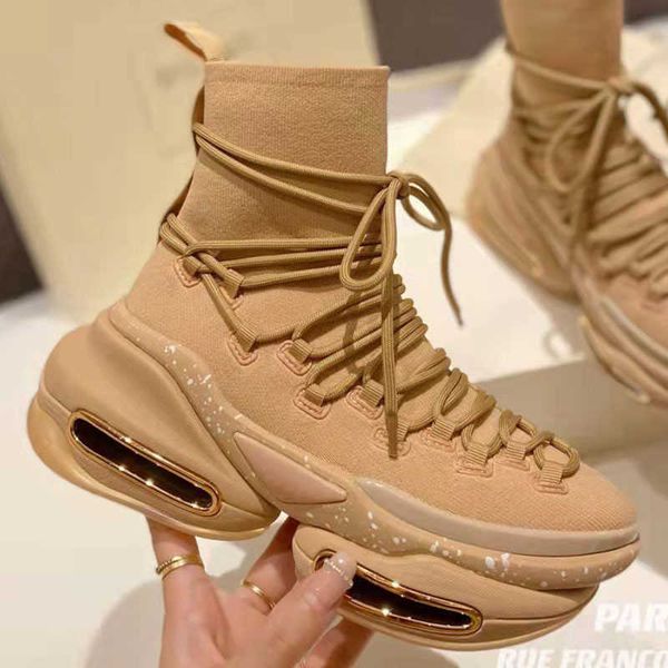 

boots new lace-up socks shoes black knit suede b-bold high-sneakers for men and women catwalk french designer pierre autumn winter thick