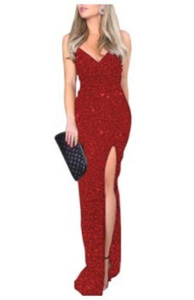 

women's new bronzed split high waist suspender v-neck dress, Black;gray