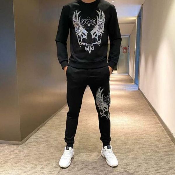 

men's tracksuits 2021 autumn and winter rhinestone tracksuit designer casual sportswear 2-piece set, Gray