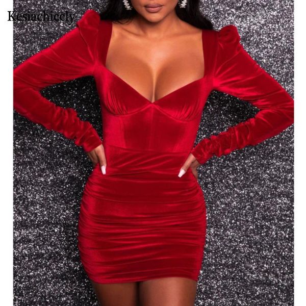

casual dresses kesiachiccly women dress velvet party clubwear long sleeve slim female 2021 black bodycon soild mini vestidos, Black;gray