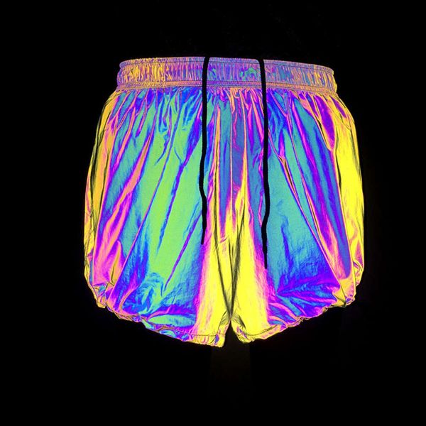 

women's shorts pants rainbow reflective loose laser sports grm6, White;black