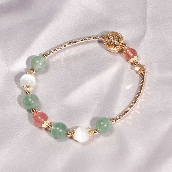 

red and green strawberry crystal cat's-eye girl bracelet, Black