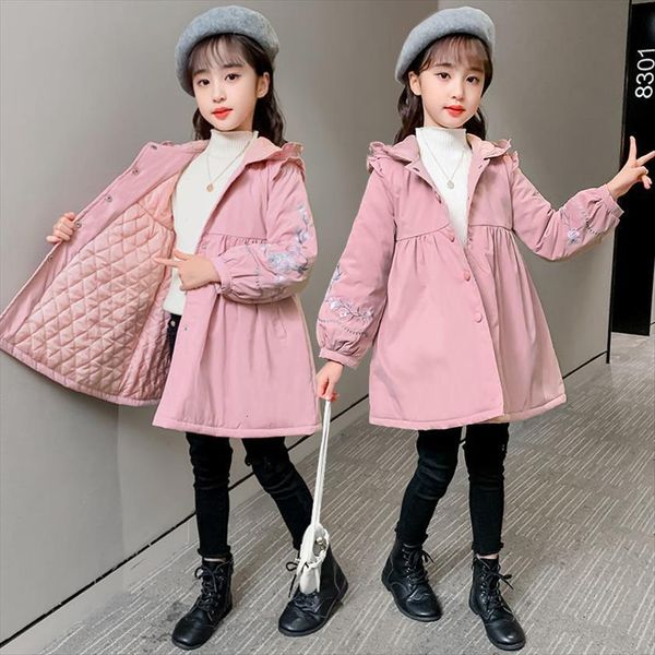 

floral embroidery windbreaker hooded spring autumn korean fashion children cotton jacket kids girls trench coat outerwear coats, Camo