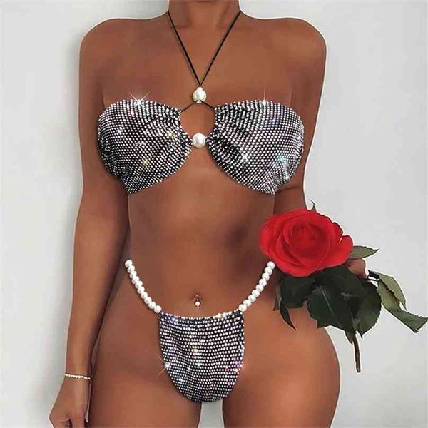 Verkauf Sommer Sexy Bikini Set Frauen Halter Diamant Split Badeanzug Zwei Stücke Push Up Bandeau Tanga Brasilianische Biquini Bademode 210611