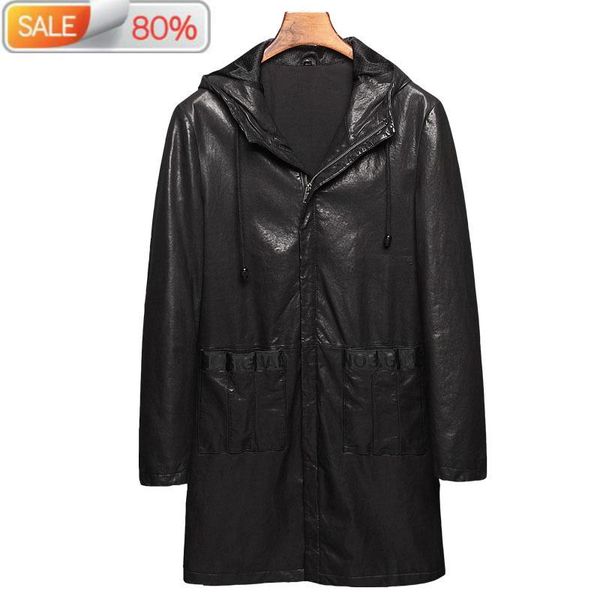 

men's leather & faux genuine autumn winter jacket men sheepskin long coat streetwear windbreaker veste homme jby1a36nd1232, Black