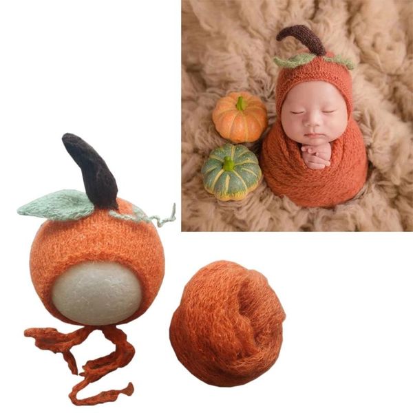 

caps & hats 57ee 2 pcs baby receiving blanket+beanie set mohair pumpkin hat wrap kit born pography props po shooting, Yellow