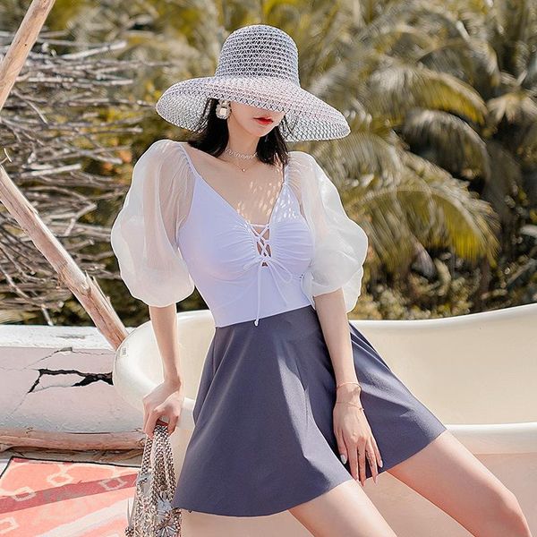 

one-piece suits swimsuit women one peice bathing suit piece bikini female french little girl gentle white print polyester sierra surfer