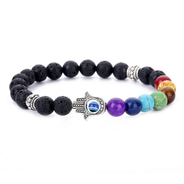

70% off selling accessories 8mm seven chakras yoga volcanic rock palm bracelet, Black