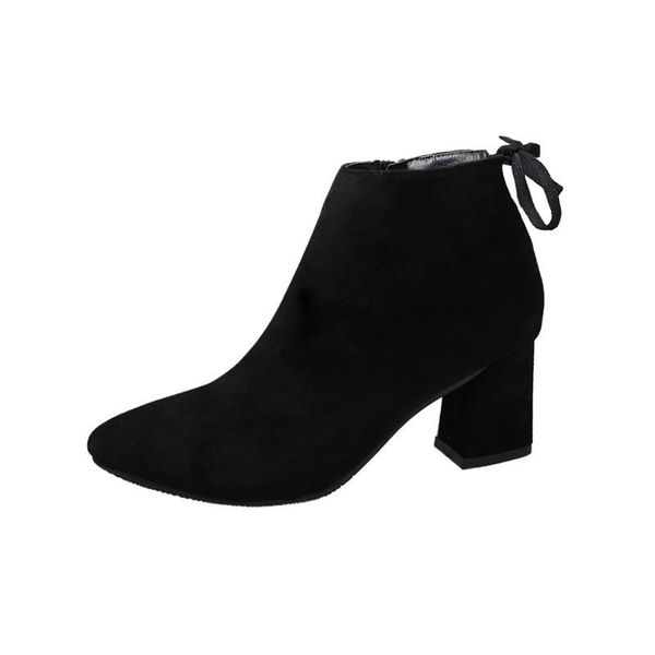 

boots women shoes ankle boot chunky heel pointed frosted women's fashionable 2021 autumn winter style zapatos, Black