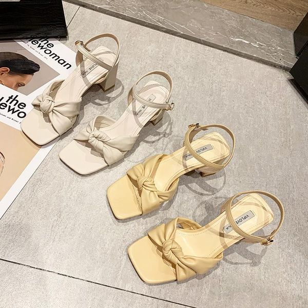 

sandals female sandal 2021 women's ladies shoes summer buckle strap clear heels all-match girls comfort beige fashion high basic squ, Black