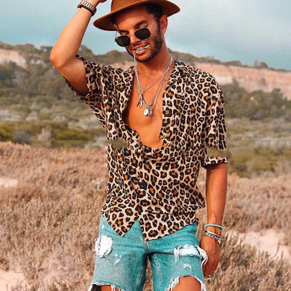 

summer leopard print men's shirt 210721, White;black