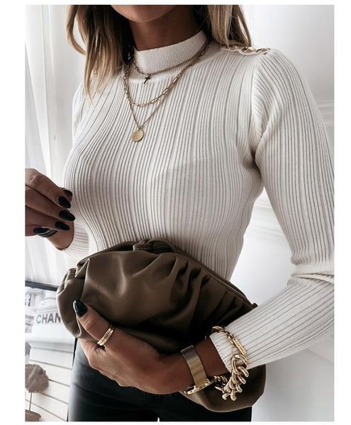 

women's autumn solid color knitted half high neck long sleeve pullover shirts party streetwaer sweaters, White;black