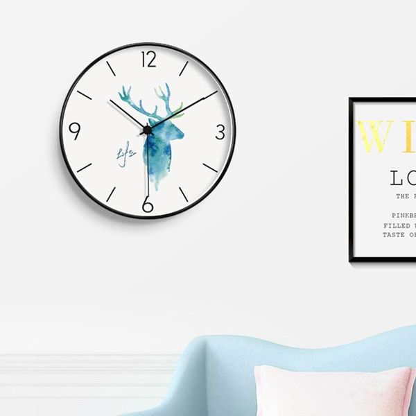 

wall clocks circular metal frame clock modern nordic silent electronic art deer living room bedroom office home non-ticking