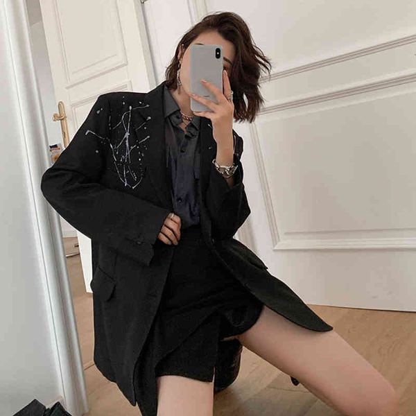 

women's suits & blazers [eam] women black pattern printed big size blazer lapel long sleeve loose fit jacket fashion spring autumn 2022, White;black