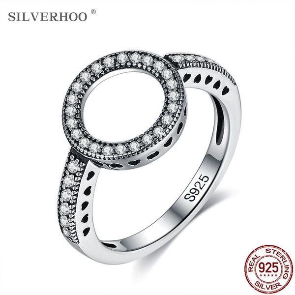 

cluster rings silverhoo genuine 925 sterling silver clear 5a cubic zirconia vintage ring circle finger for women jewelry christmas gift, Golden;silver