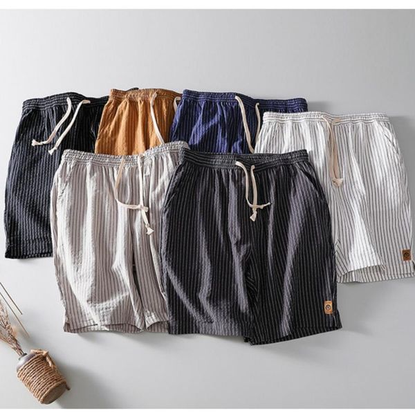 

men's shorts summer striped linen men casual drawstring cotton blended loose fit homewear sea short hombre sweatpants navy, White;black