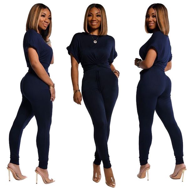 

latest summer solid sports two pieces outfits arrivals short sleeves crossed t shirt + long pants with pockets ny tracksuits, White