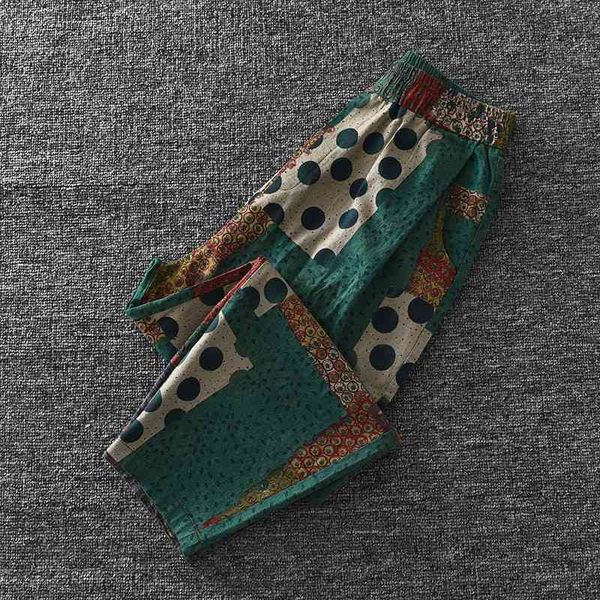 

women's jeans arrival summer arts style women elastic waist ankle-length loose pants vintage print cotton linen casual harem m222, Blue