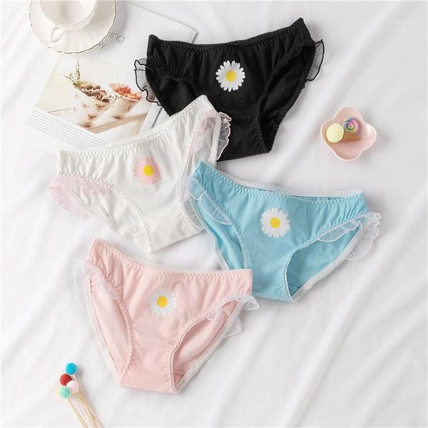 

women's panties japanese lingerie thong for women girls underpants cute underwear kawaii lolita panti floral cotton briefs, Black;pink