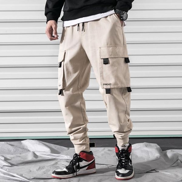 

mens cargo pants fashion streetwear joggers men elastic waist big pocket trousers k005 men's, Black