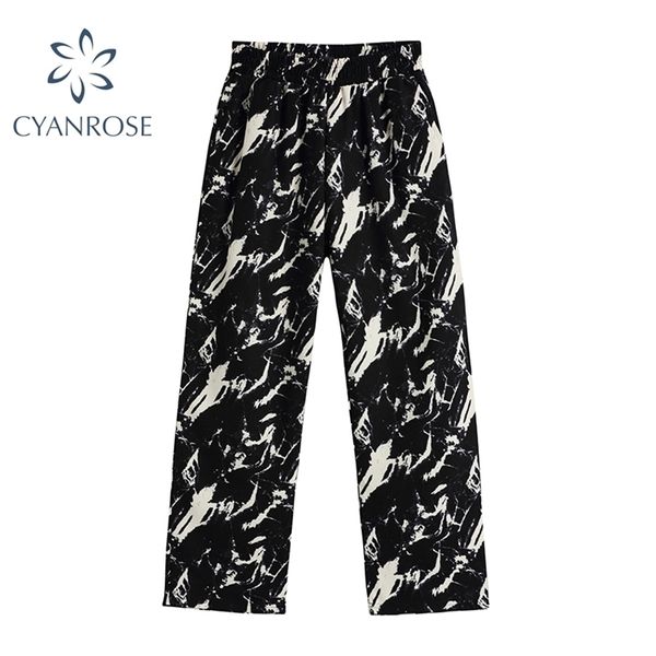 

streetwear chic print long pants and trousers trendy wide leg casual harajuku pop ulzzang gothic punk retro 210515, Black;white