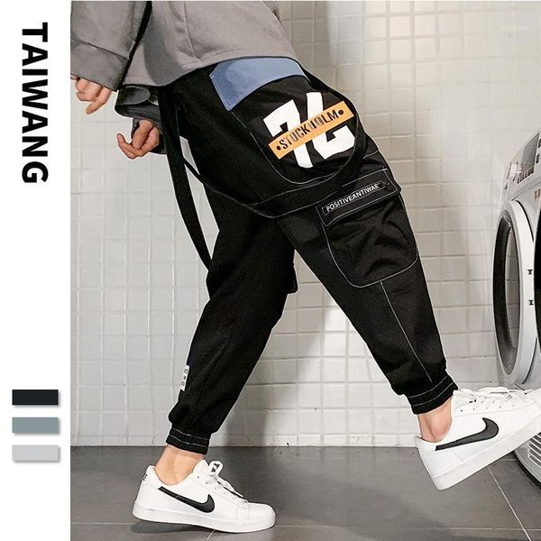 

men's pants #2205 hip hop dance men side multi pockets pencil harem cargo japanese streetwear joggers loose thin summer, Black