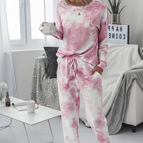 

running sets women tracksuit european american autumn winter tie-dye printing round neck fashion casual loose long-sleeved sports suits, Black;blue