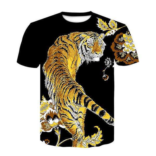 

men's and women's 3d tiger lion printed t-shirts, round neck loose casual wear, breathable hip-hop t-shirts, White;black