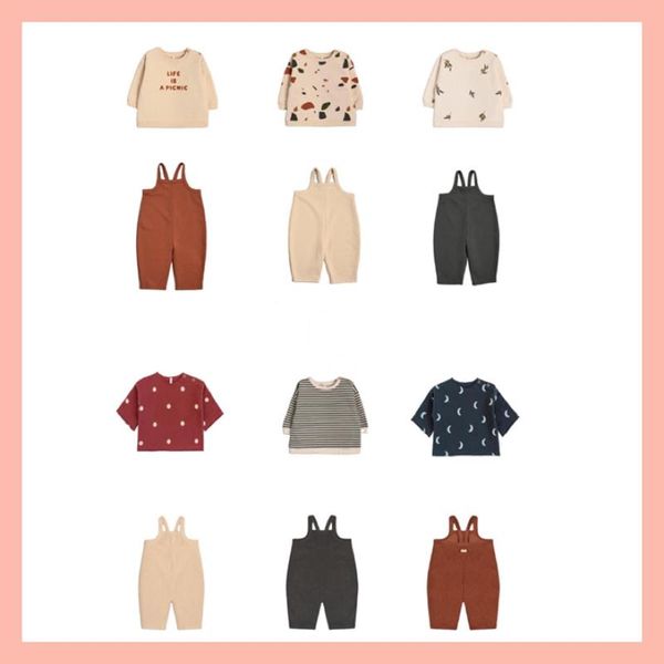 

clothing sets (ship in september) per-sale 2021 oz toddler girl fall clothes printed shirts & sweatshirts overalls boys set, White