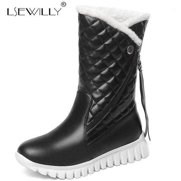 

boots lsewilly plus size 29-45 white black pink faux fur fringe platform winter shoes women plush warm mid calf snow bootie1