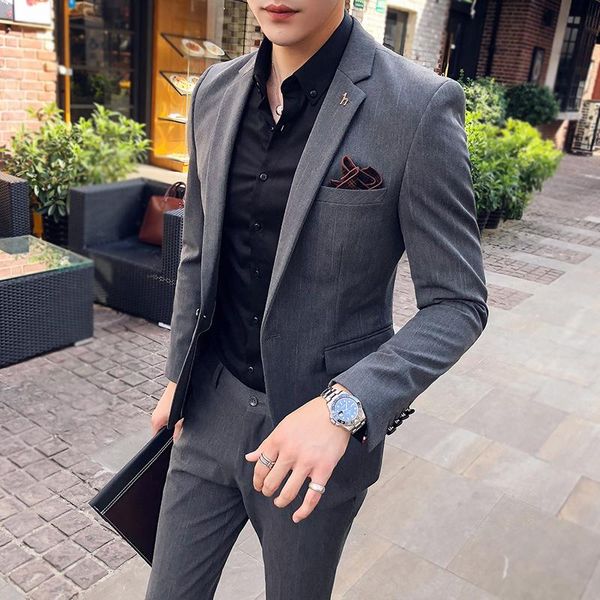 

men's suits & blazers ( jacket + pants ) high-end brand stripe formal business suit 2pces set stage banquet dress groom wedding male bl, White;black