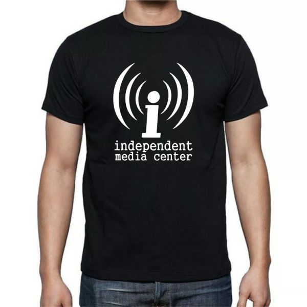 

independent media center t shirt tee, White;black